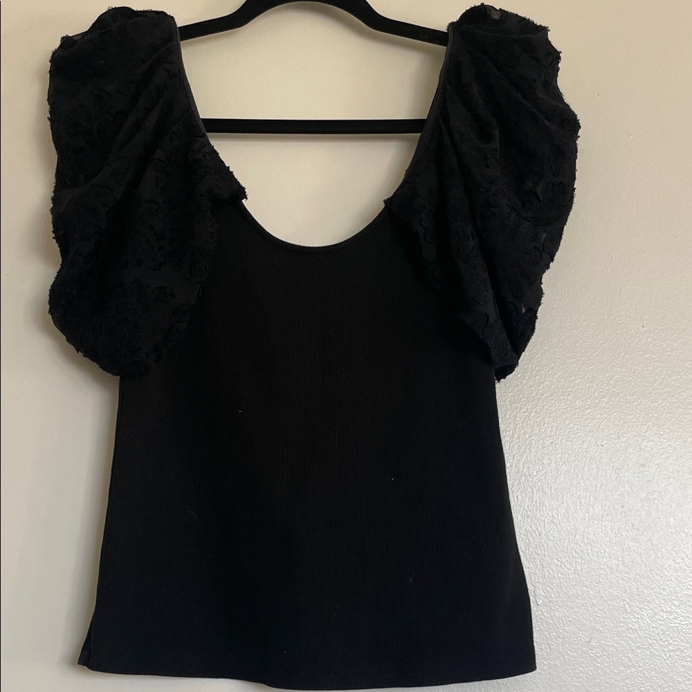 Maeve|Black Puff Sleeve Ribbed Blouse|Medium|EUC - Picture 7 of 10